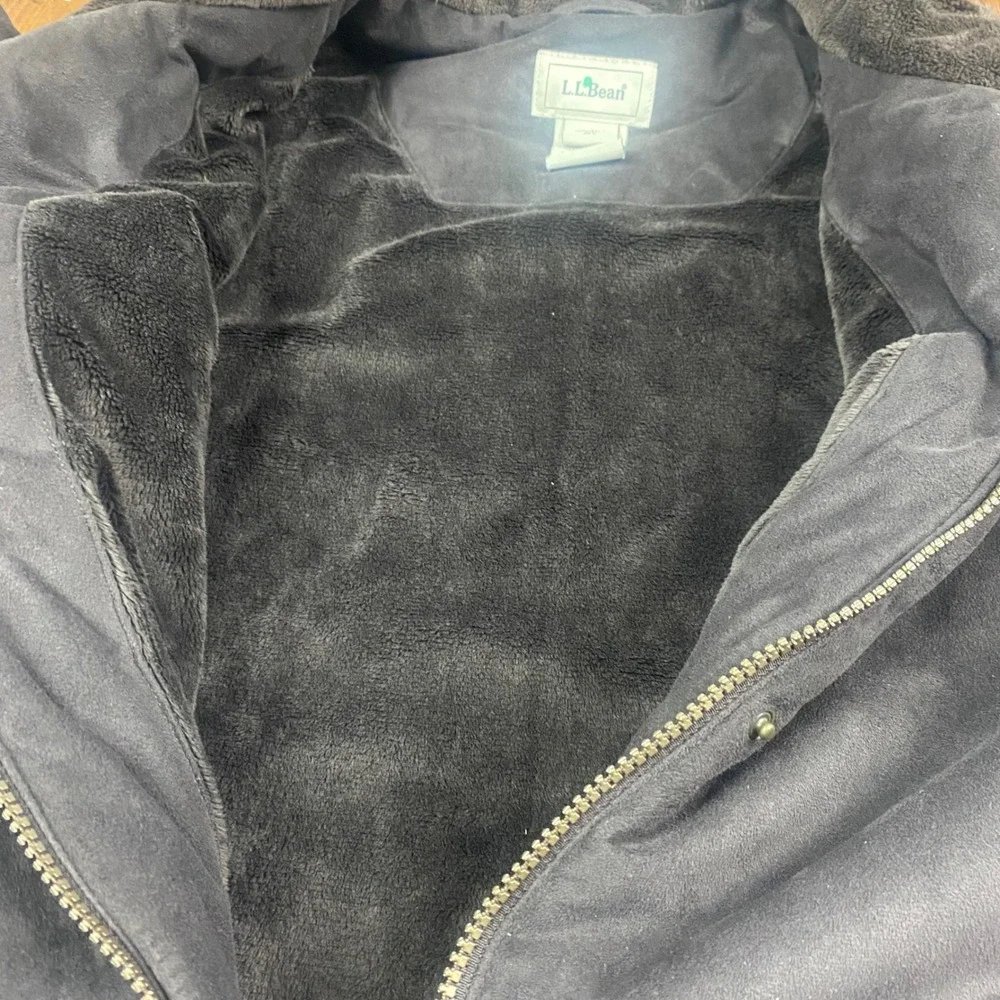 LL Bean Womens Insulated Suede Faux Fur Lined Jacket Black Size‎ M Reg 0FJV4